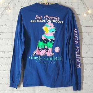 Simply Southern Jeep Labrador Dog Camping Outdoor Long Sleeve Blue Graphic Tee S